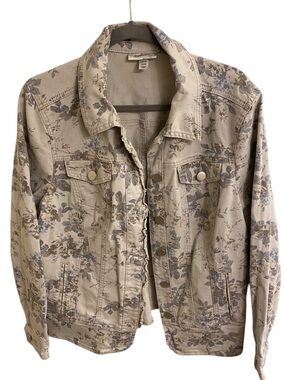 Y2K FLORAL DENIM JACKET BOHO JEAN JACKET FLORAL PRINT STRUCTURED JACKET 14/16